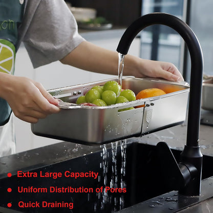 4 In 1 Collapsible Colander Strainer, 304 Stainless Steel Expandable Over the Sink Colander, Foldable Large Colanders Basket to Wash Vegetable and Fruits, Drain Cooked Pasta and Dry Dishes