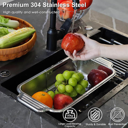 4 In 1 Collapsible Colander Strainer, 304 Stainless Steel Expandable Over the Sink Colander, Foldable Large Colanders Basket to Wash Vegetable and Fruits, Drain Cooked Pasta and Dry Dishes