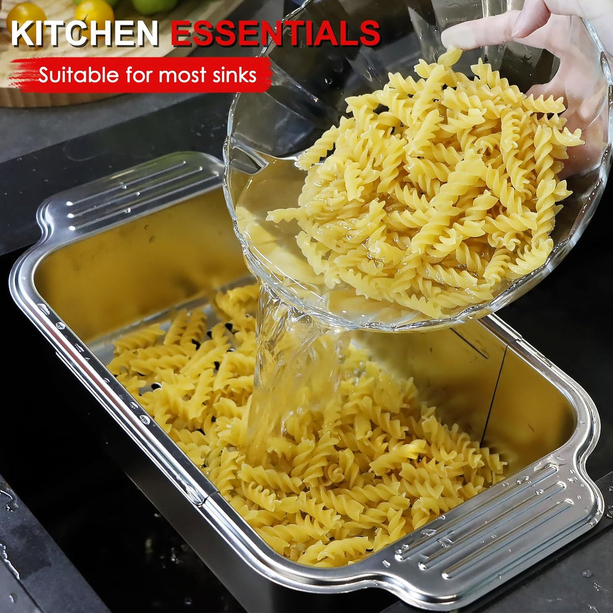 4 In 1 Collapsible Colander Strainer, 304 Stainless Steel Expandable Over the Sink Colander, Foldable Large Colanders Basket to Wash Vegetable and Fruits, Drain Cooked Pasta and Dry Dishes