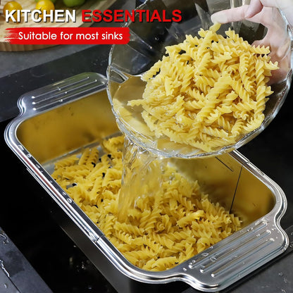 4 In 1 Collapsible Colander Strainer, 304 Stainless Steel Expandable Over the Sink Colander, Foldable Large Colanders Basket to Wash Vegetable and Fruits, Drain Cooked Pasta and Dry Dishes