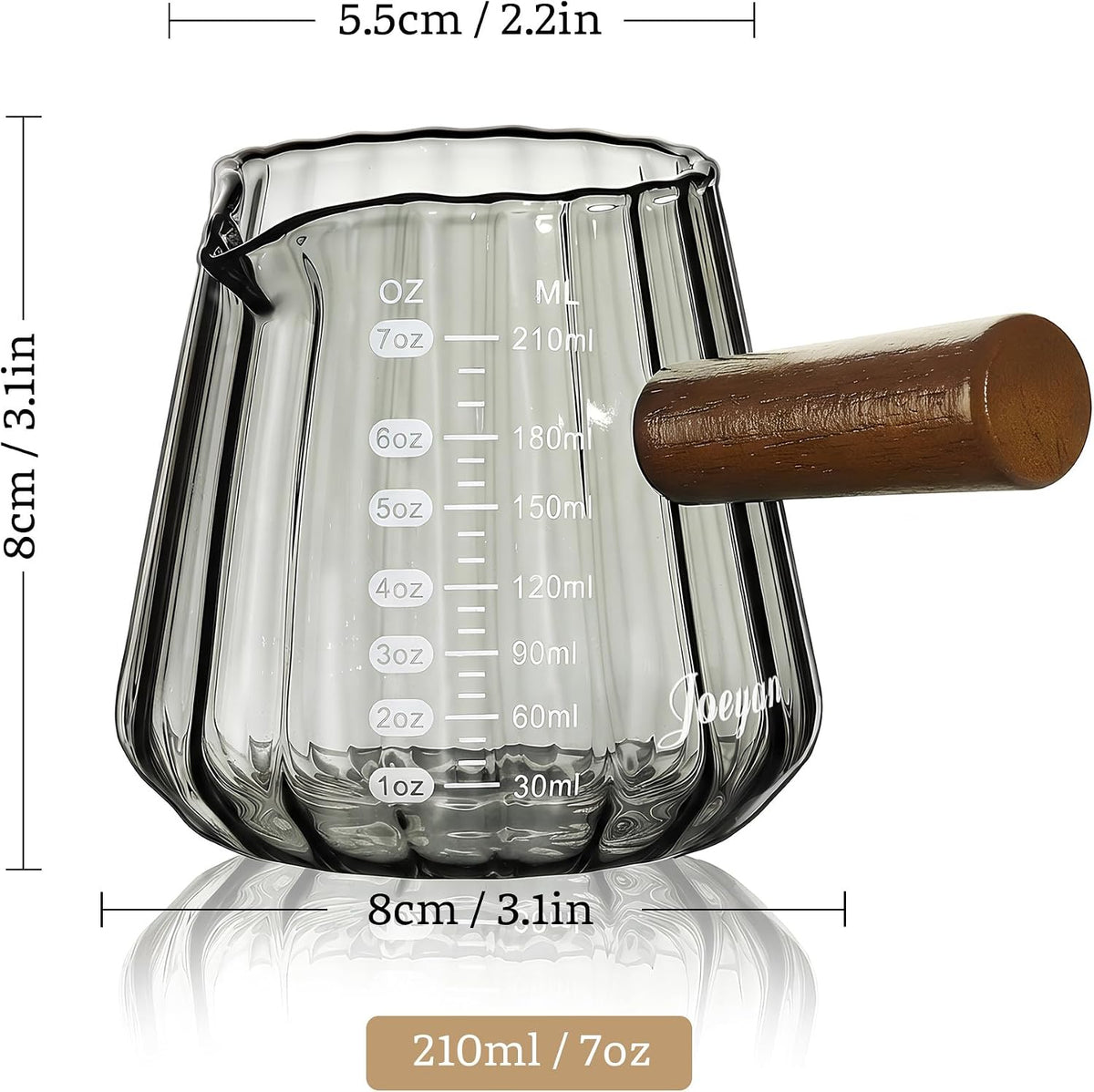Joeyan Espresso Cups 7 oz, Gray Glass Measuring Cup, Espresso Accessories