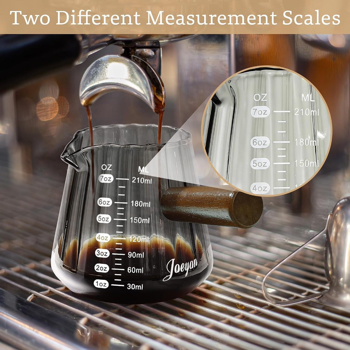 Joeyan Espresso Cups 7 oz, Gray Glass Measuring Cup, Espresso Accessories