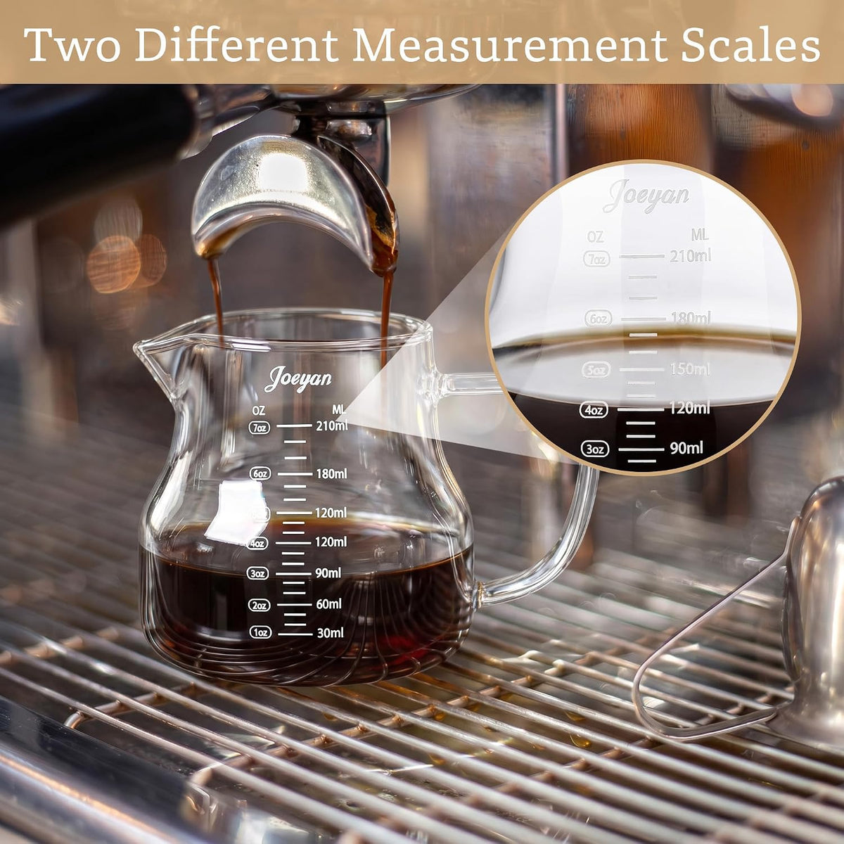 Joeyan Espresso Cups 7 oz, Gray Glass Measuring Cup, Espresso Accessories