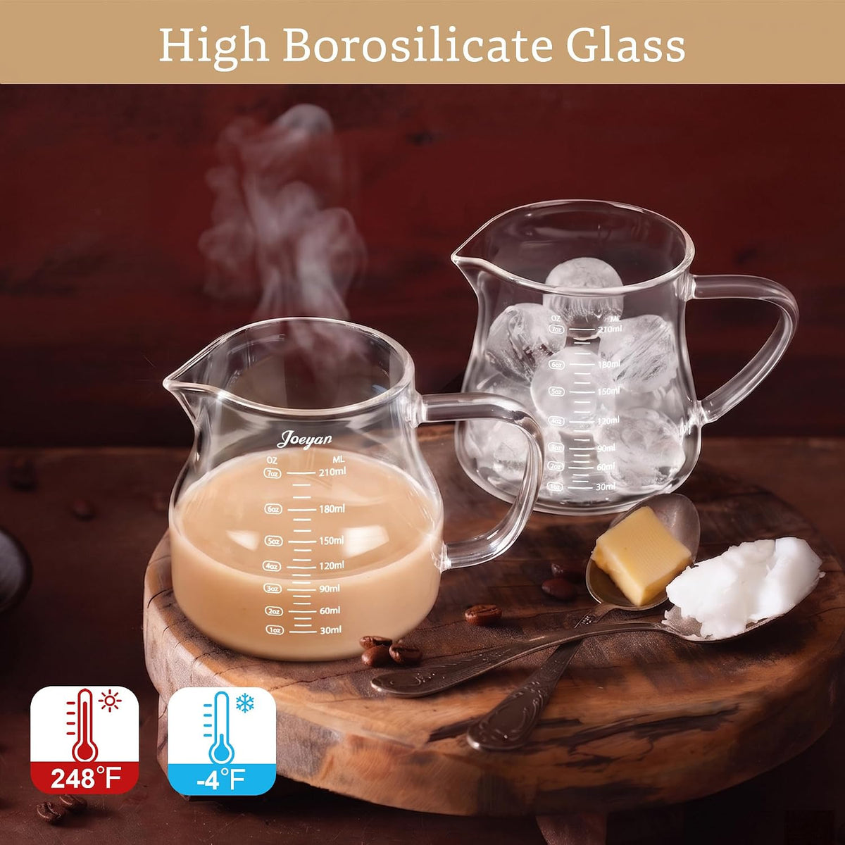 Joeyan Espresso Cups 7 oz, Gray Glass Measuring Cup, Espresso Accessories