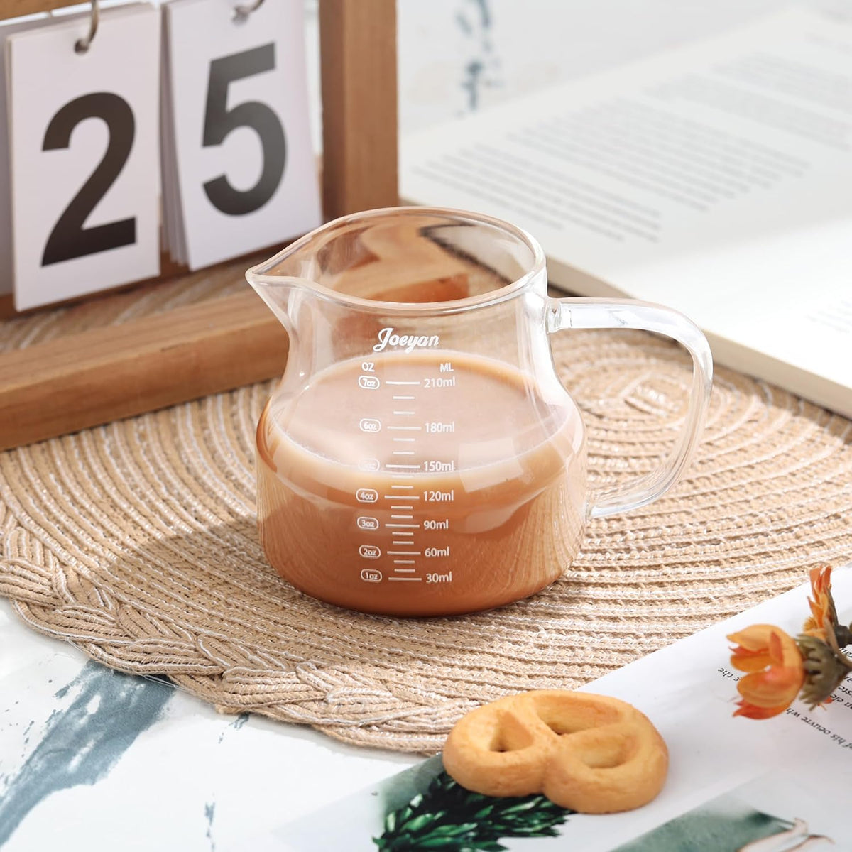 Joeyan Espresso Cups 7 oz, Gray Glass Measuring Cup, Espresso Accessories