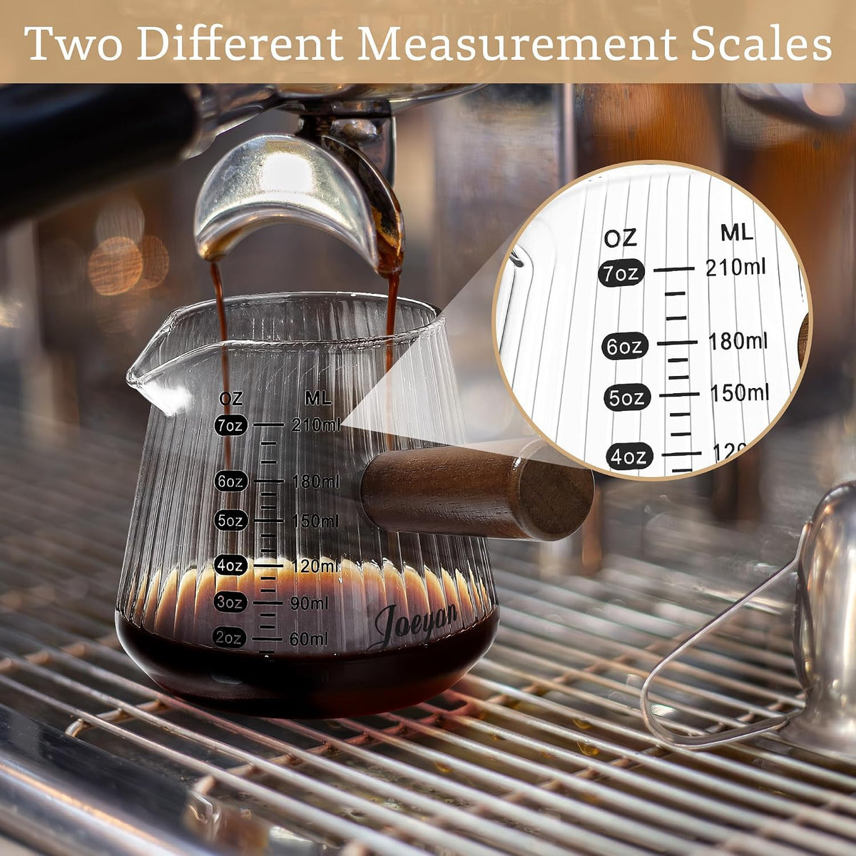 Joeyan Espresso Cups 7 oz, Gray Glass Measuring Cup, Espresso Accessories