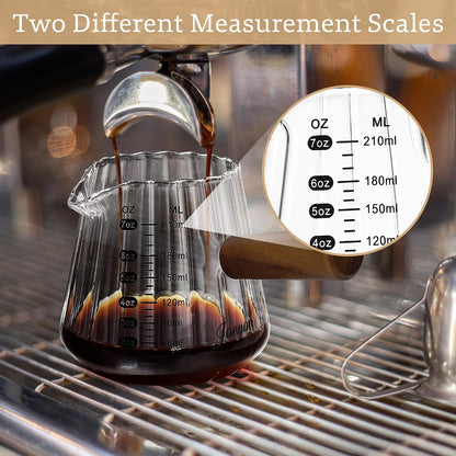 Joeyan Espresso Cups 7 oz, Gray Glass Measuring Cup, Espresso Accessories