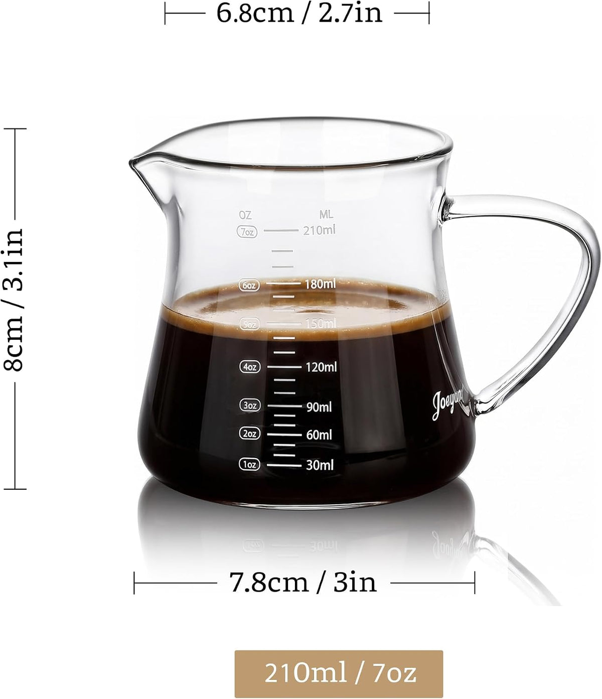 Joeyan Espresso Cups 7 oz, Gray Glass Measuring Cup, Espresso Accessories