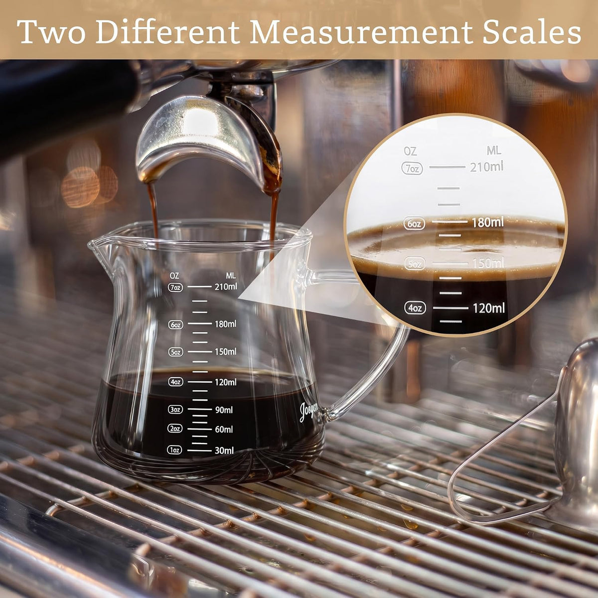 Joeyan Espresso Cups 7 oz, Gray Glass Measuring Cup, Espresso Accessories