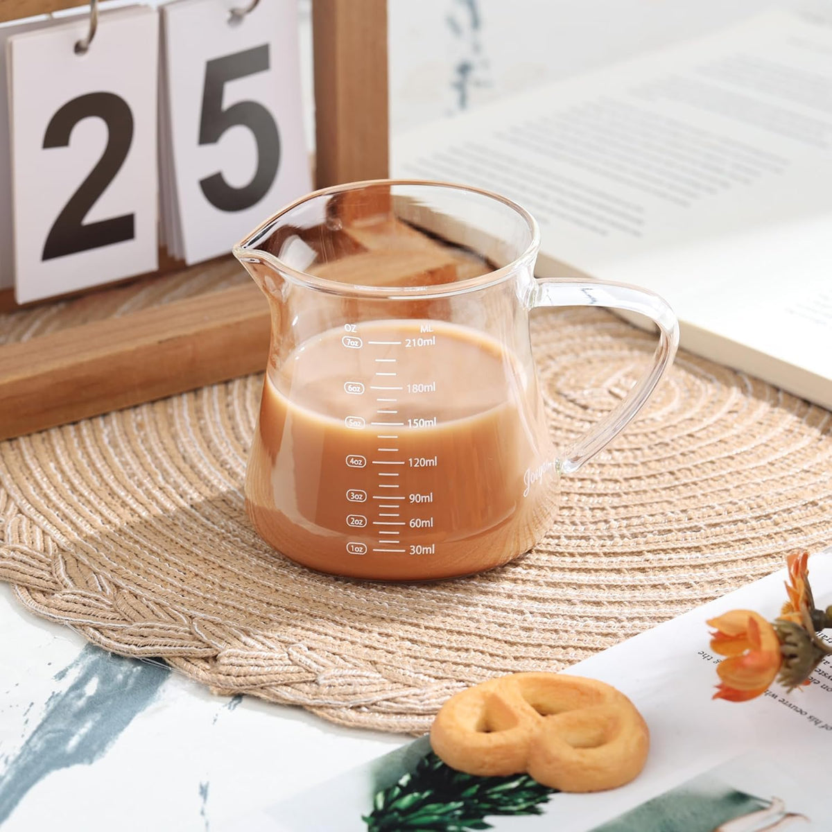 Joeyan Espresso Cups 7 oz, Gray Glass Measuring Cup, Espresso Accessories