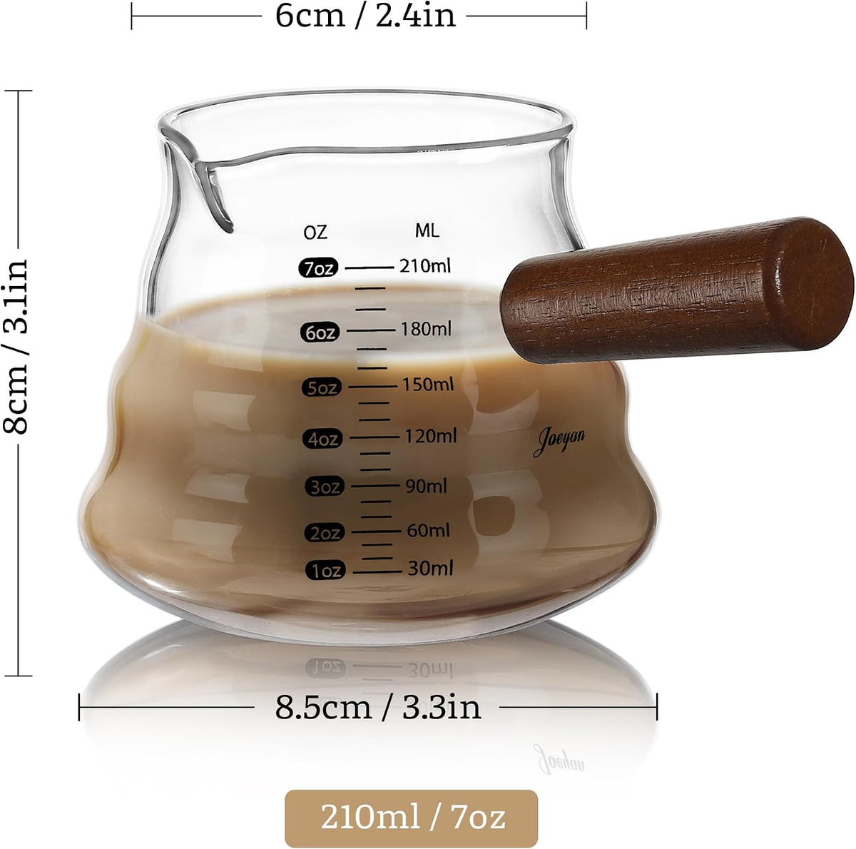 Joeyan Espresso Cups 7 oz, Gray Glass Measuring Cup, Espresso Accessories