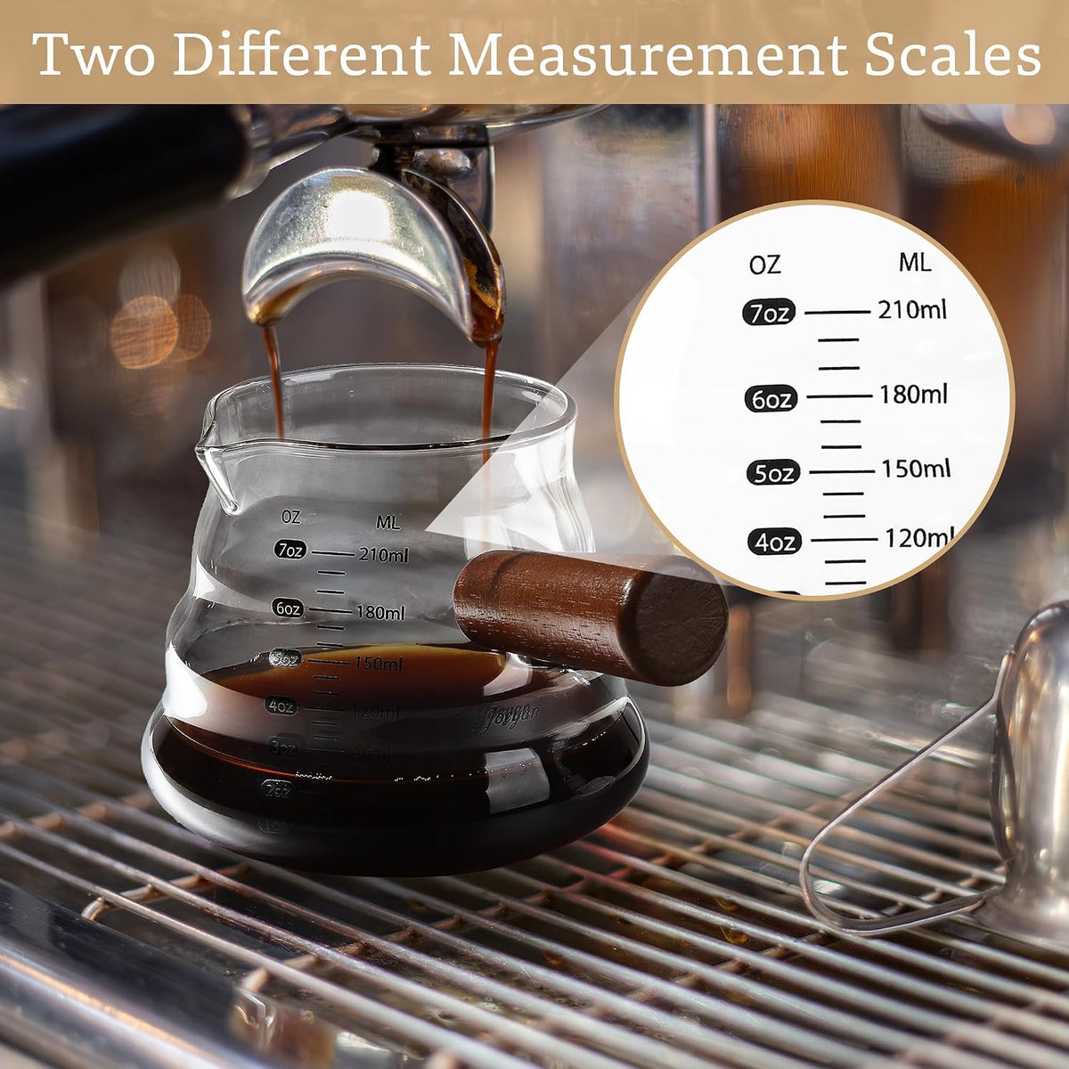 Joeyan Espresso Cups 7 oz, Gray Glass Measuring Cup, Espresso Accessories