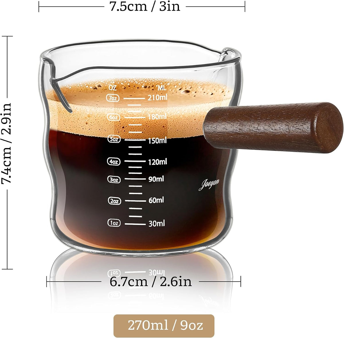 Joeyan Espresso Cups 7 oz, Gray Glass Measuring Cup, Espresso Accessories