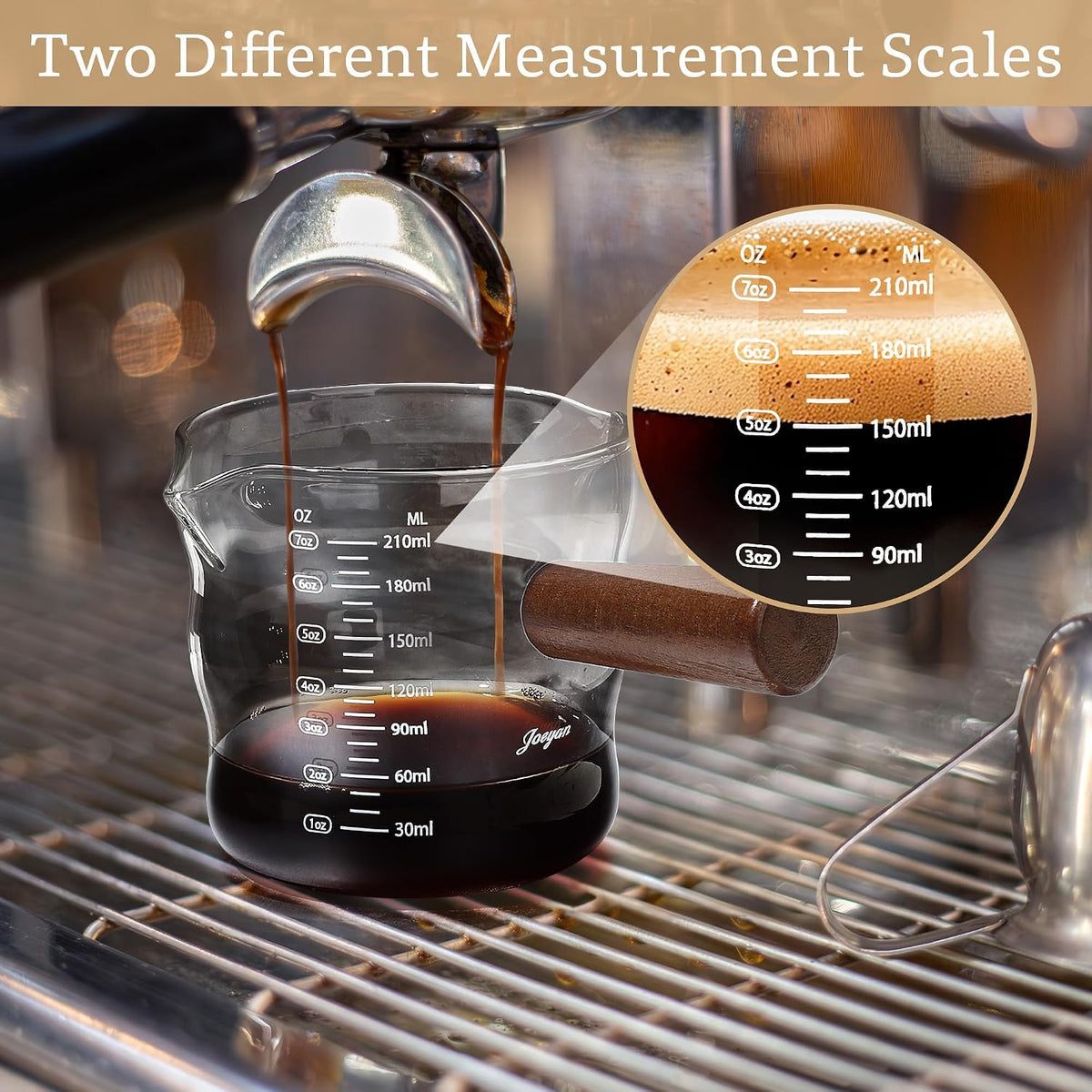 Joeyan Espresso Cups 7 oz, Gray Glass Measuring Cup, Espresso Accessories