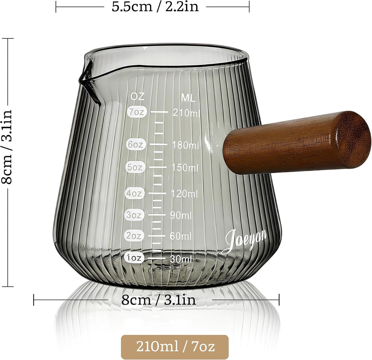 Joeyan Espresso Cups 7 oz, Gray Glass Measuring Cup, Espresso Accessories