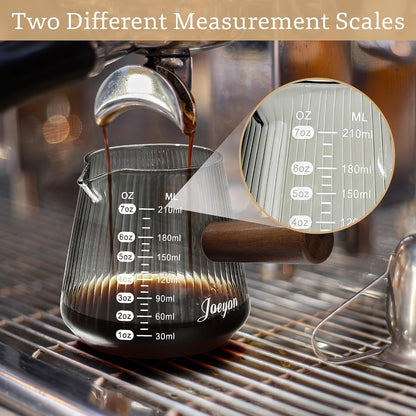 Joeyan Espresso Cups 7 oz, Gray Glass Measuring Cup, Espresso Accessories