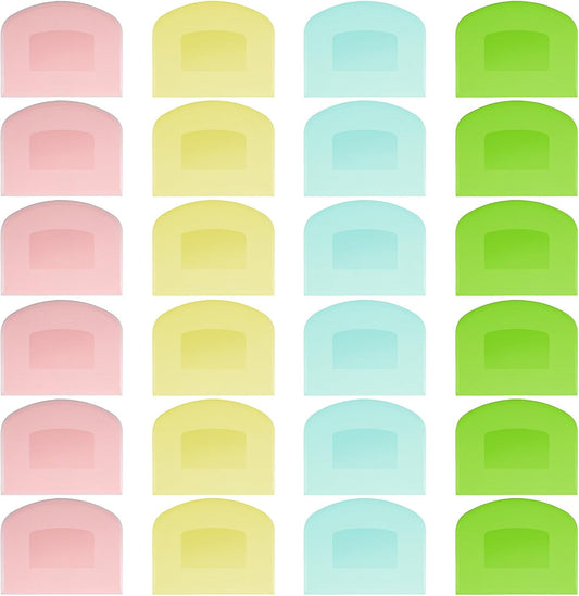 24 Pcs Bench Scraper Dough Scraper for Baking, BPA Free PE Flexible Bowl Scrapers, Food-Safe Plastic Dough Cutter Tool for Bread Cake Fondant Icing (Light Blue, Green, Yellow, Pink)