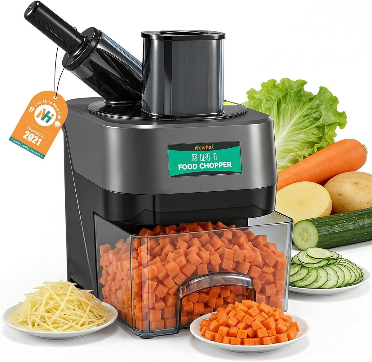 3 in 1 Electric Vegetable Chopper, Commercial Dicer Slicer Shredder