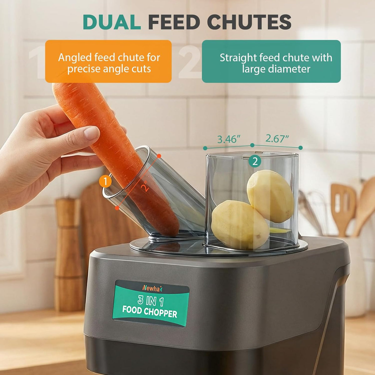 3 in 1 Electric Vegetable Chopper, Commercial Dicer Slicer Shredder