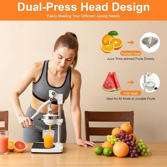 Cast Iron Juicer, Manual Juicer Hand Press Heavy Duty with Stable Base, Commercial Citrus Press for Orange Lemon Lime Grapefruit Pomegranate, Easy to Clean(Filter Bags & Cup)