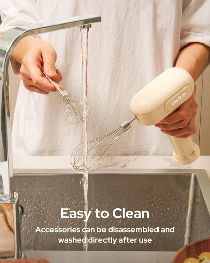3-in-1 Hand Mixer, hand mixer electric handheld with Garlic Chopper to Cutting Onions, Peppers, 3-Speed Self-Control Electric Mixer with Type-C Charging Cable for Whipping or Mixing Eggs, Cream