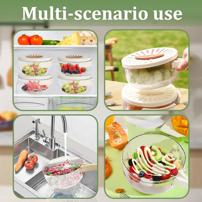 2 in 1 Fruit Vegetable Washing Bowl with Strainer, 1 QT Multipurpose Drain Basket with Lid & Foldable Handle, Fruit Strainer Container for Kitchen, Fridge, Picnics, Apartment, BPA-Free Material