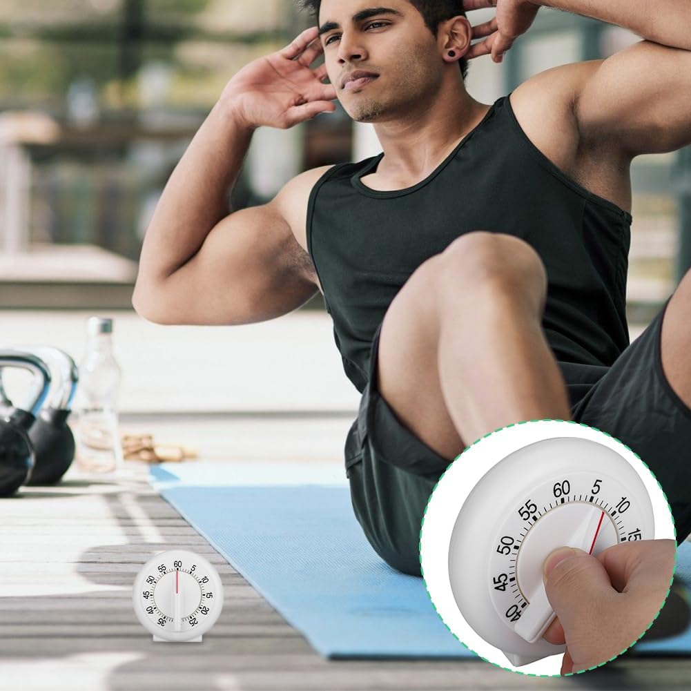 60-Minute Manual Kitchen Timer, White Wind-Up Alarm