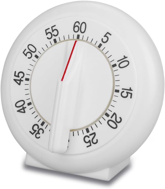 60-Minute Manual Kitchen Timer, White Wind-Up Alarm