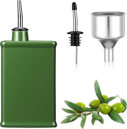 20 oz Ceramic Olive Oil Dispenser Bottle Green Olive Oil Dispenser Large Capacity Vinegar Cruet with Stainless Steel Spout for Storage Vinegar, Coffee Syrups and Other Liquids