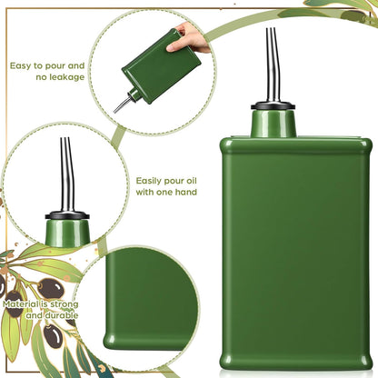 20 oz Ceramic Olive Oil Dispenser Bottle Green Olive Oil Dispenser Large Capacity Vinegar Cruet with Stainless Steel Spout for Storage Vinegar, Coffee Syrups and Other Liquids