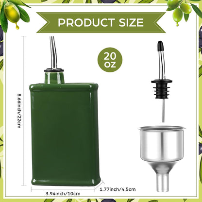 20 oz Ceramic Olive Oil Dispenser Bottle Green Olive Oil Dispenser Large Capacity Vinegar Cruet with Stainless Steel Spout for Storage Vinegar, Coffee Syrups and Other Liquids