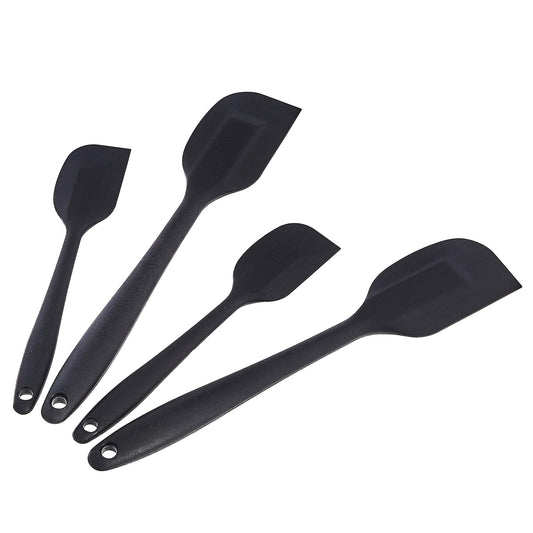 Non-Stick Heat Resistant Silicone Spatula Set, Dishwasher Safe, BPA Free, Food Grade, 2 Small & 2 Large, Black, Pack of 4