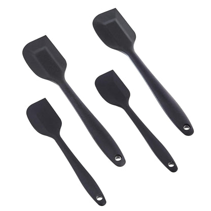 Non-Stick Heat Resistant Silicone Spatula Set, Dishwasher Safe, BPA Free, Food Grade, 2 Small & 2 Large, Black, Pack of 4
