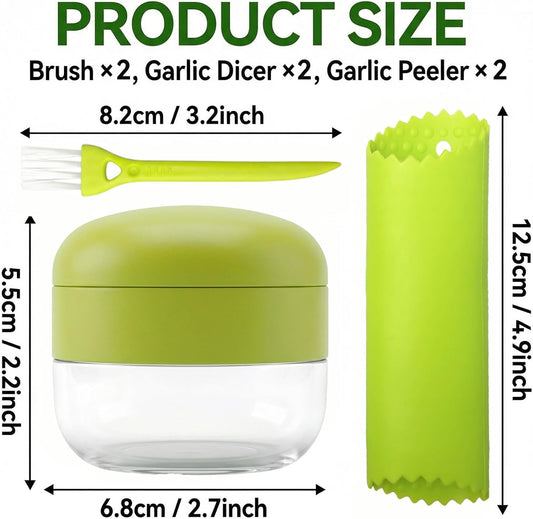 2-Pack 3-in-1 Garlic Press Sets, Stainless Steel Garlic Mincer Tool with Silicone Peeler and Cleaning Brush, Garlic Chopper Crusher for Ginger, Onions, Fruits (Green)