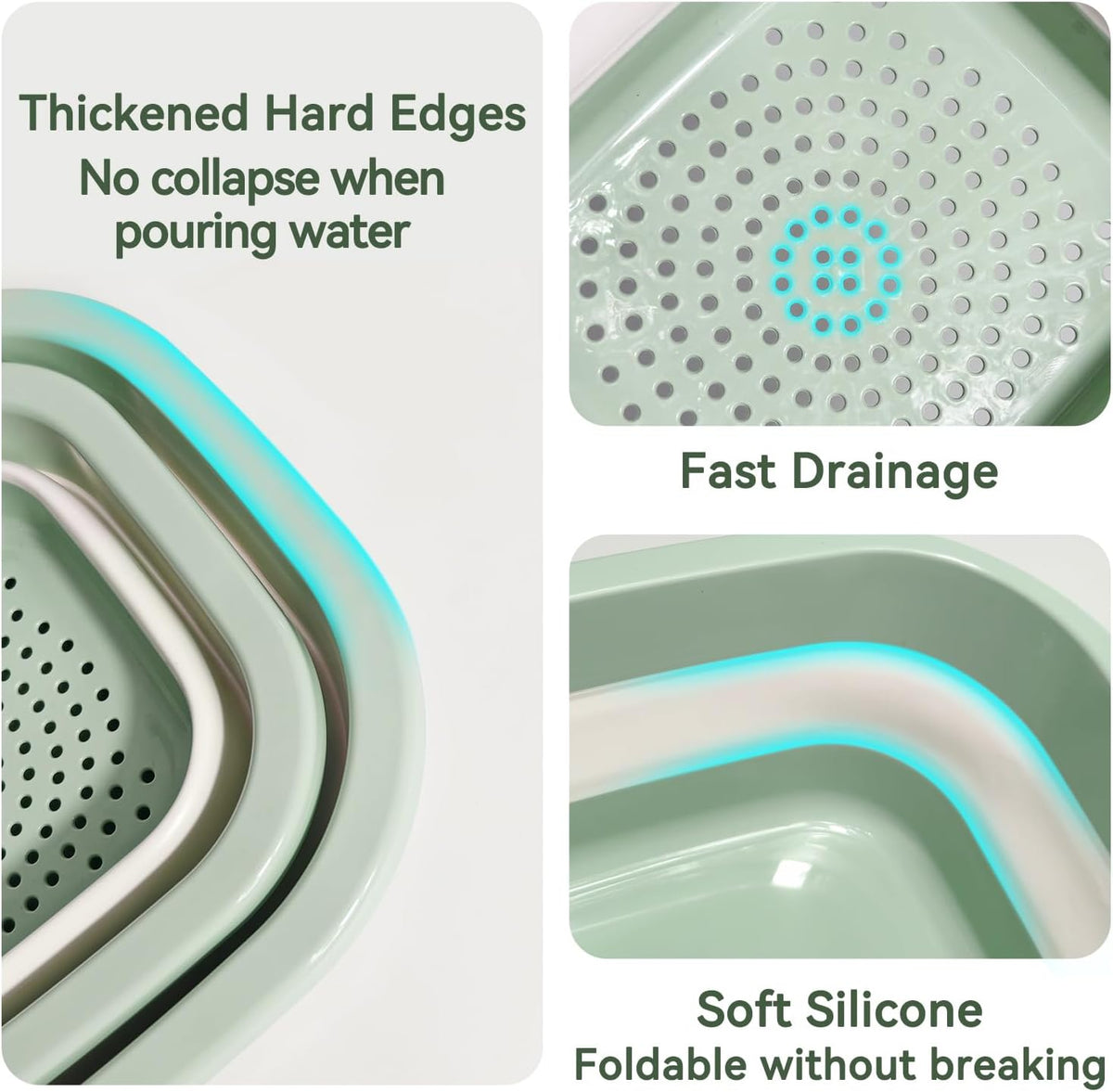 Collapsible Colander and Sink Basin Set - 2 in 1 Collapsible Colander Strainer with Collapsible Wash Basin for Kitchen, RV Camping, Foldable Fruit Vegetable Washing Basket, 4 QT, Blue