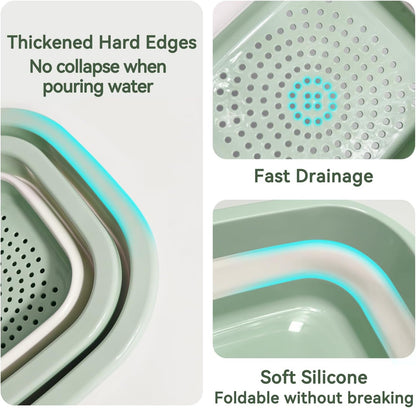 Collapsible Colander and Sink Basin Set - 2 in 1 Collapsible Colander Strainer with Collapsible Wash Basin for Kitchen, RV Camping, Foldable Fruit Vegetable Washing Basket, 4 QT, Blue