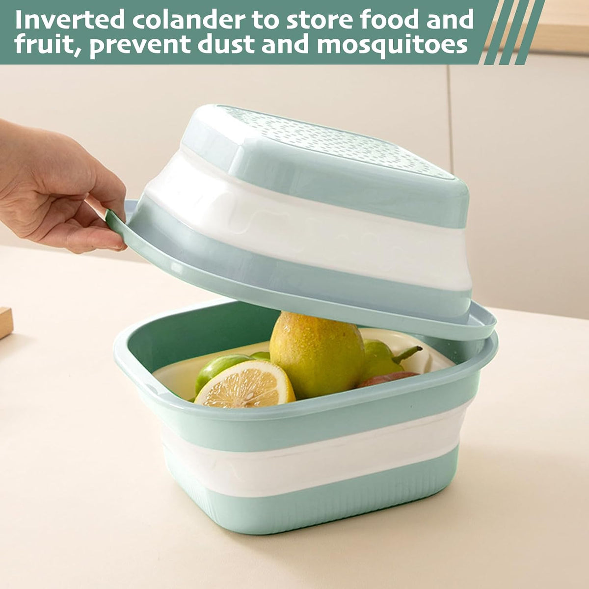 Collapsible Colander and Sink Basin Set - 2 in 1 Collapsible Colander Strainer with Collapsible Wash Basin for Kitchen, RV Camping, Foldable Fruit Vegetable Washing Basket, 4 QT, Blue