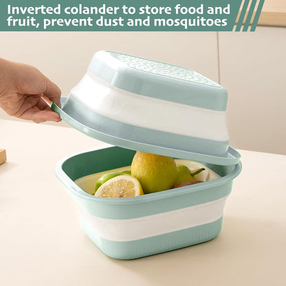 Collapsible Colander and Sink Basin Set - 2 in 1 Collapsible Colander Strainer with Collapsible Wash Basin for Kitchen, RV Camping, Foldable Fruit Vegetable Washing Basket, 4 QT, Blue