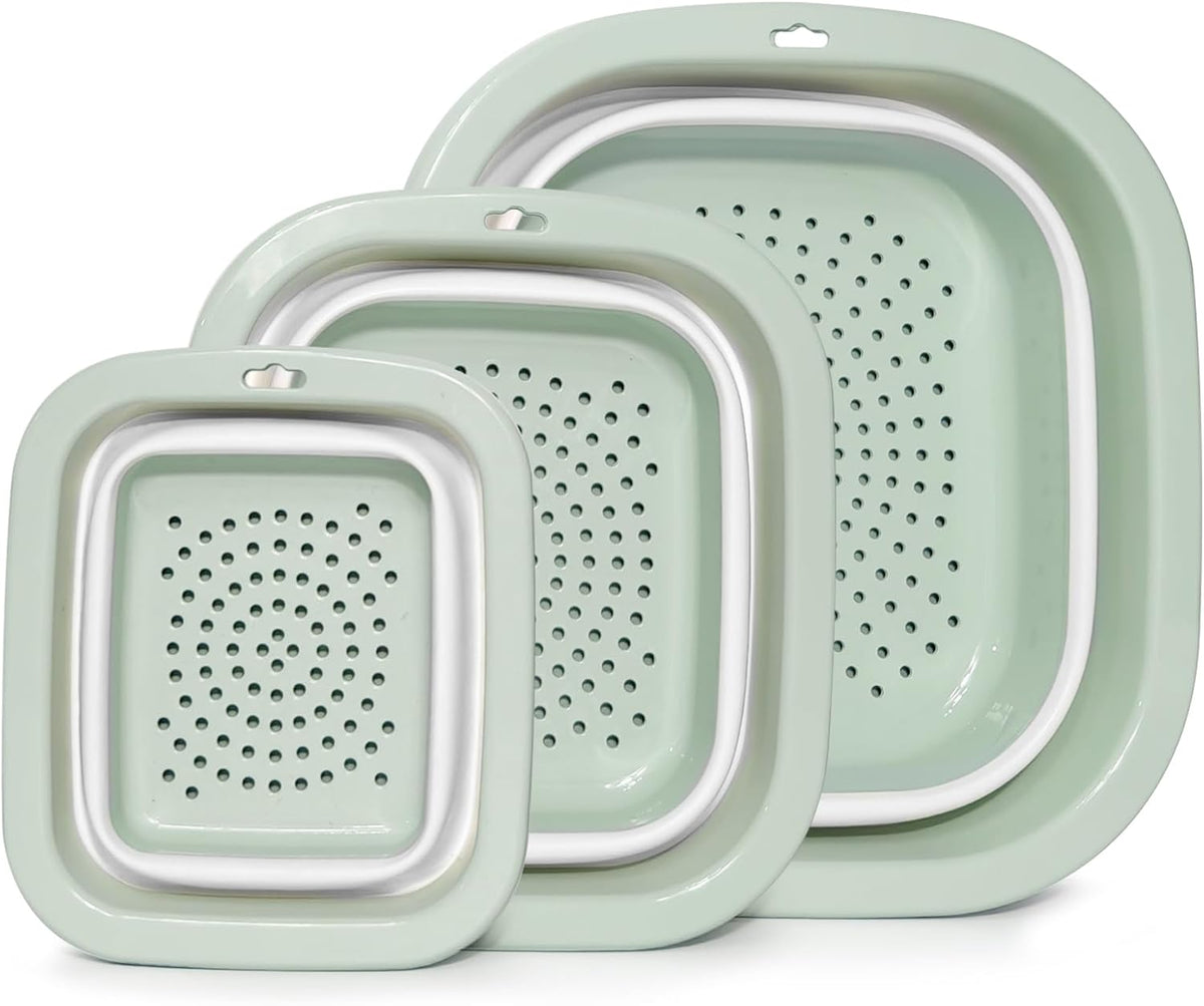 Collapsible Colander and Sink Basin Set - 2 in 1 Collapsible Colander Strainer with Collapsible Wash Basin for Kitchen, RV Camping, Foldable Fruit Vegetable Washing Basket, 4 QT, Blue