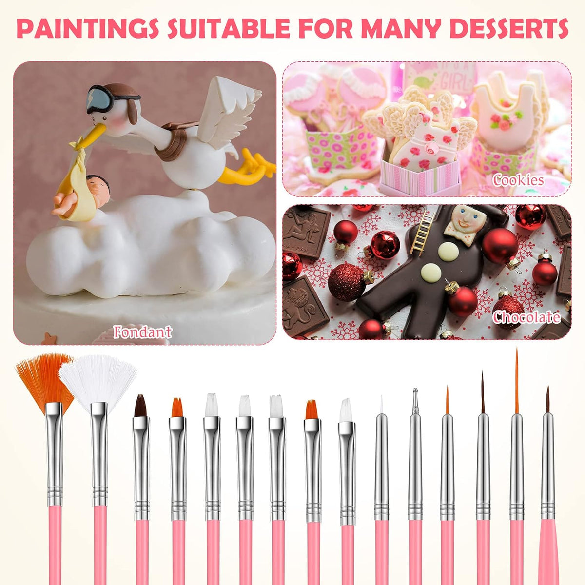 30 Pcs 30 Pcs Cake Decorating Brushes Cookie Painting Set, Pink