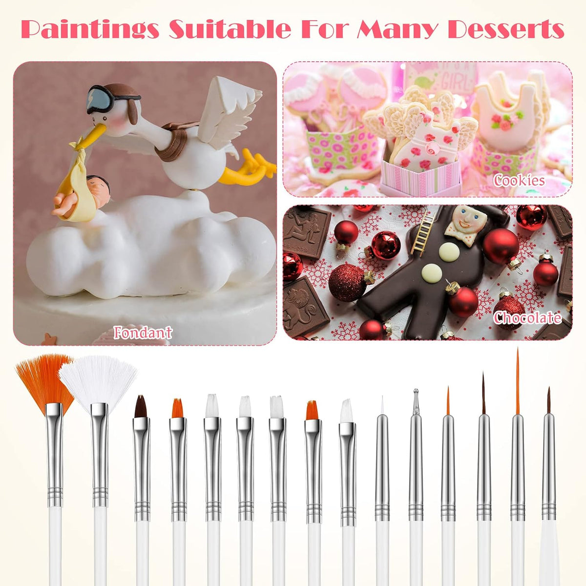 30 Pcs 30 Pcs Cake Decorating Brushes Cookie Painting Set, Pink