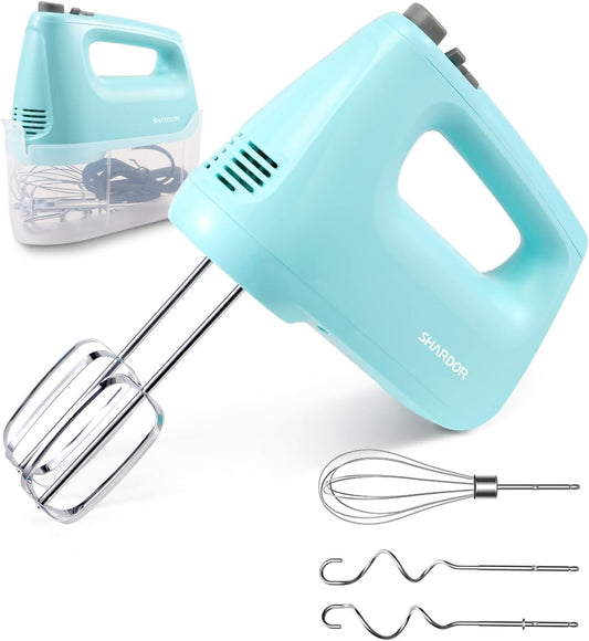 Hand Mixer Electric, 6 Speed & Turbo Mixer Electric Handheld, Snap-On Storage Case,5 Stainless Steel Accessories for Whipping, Mixing Cookies, Brownie, Cakes, Dough Batters (Blue)
