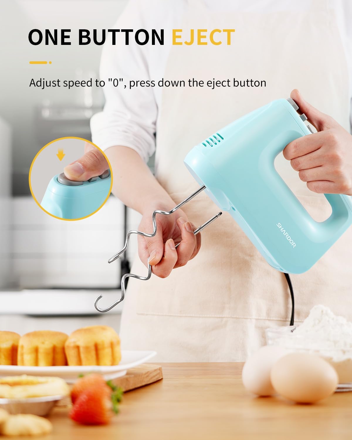 Hand Mixer Electric, 6 Speed & Turbo Mixer Electric Handheld, Snap-On Storage Case,5 Stainless Steel Accessories for Whipping, Mixing Cookies, Brownie, Cakes, Dough Batters (Blue)