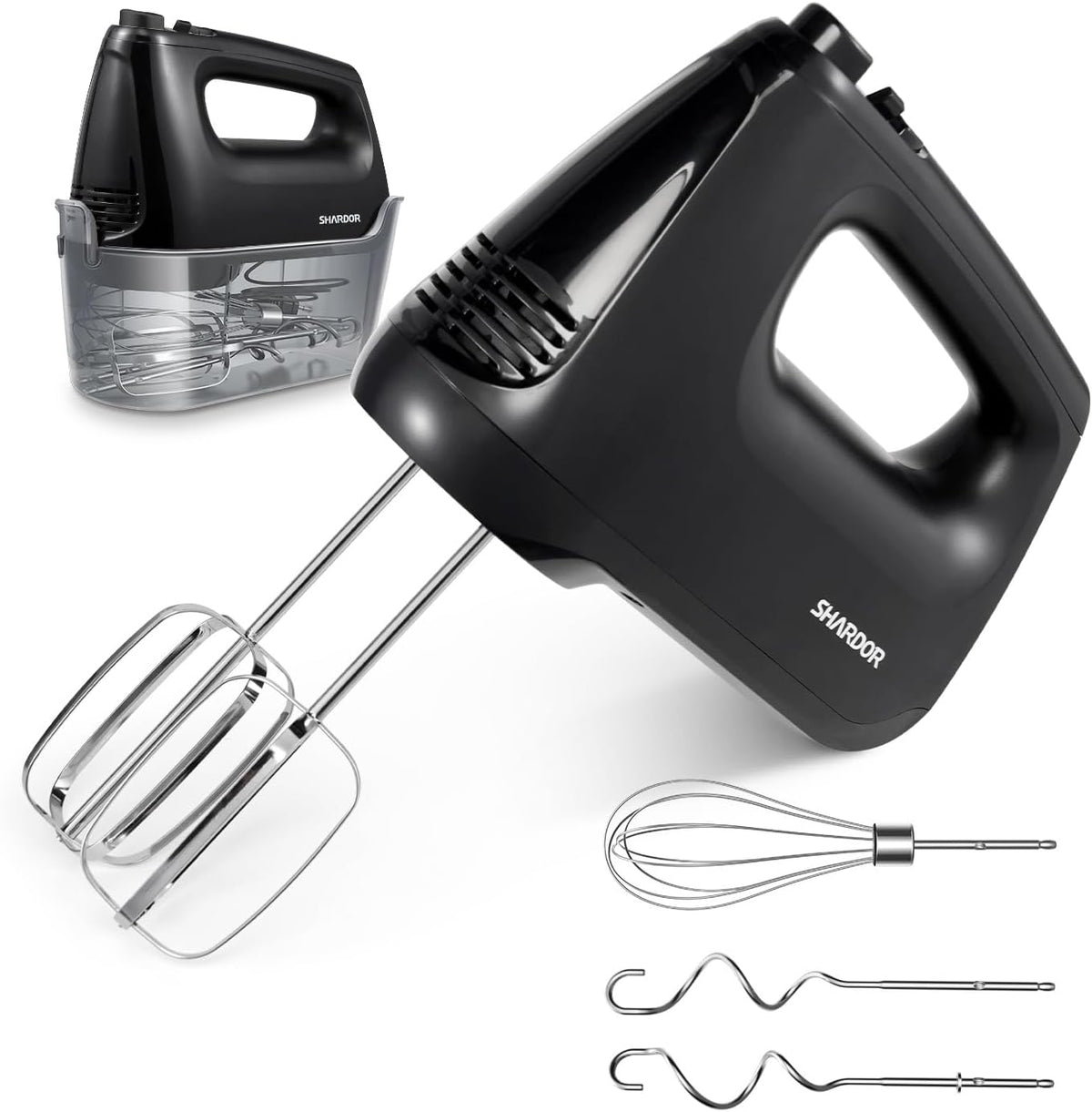 Hand Mixer Electric, 6 Speed & Turbo Mixer Electric Handheld, Snap-On Storage Case,5 Stainless Steel Accessories for Whipping, Mixing Cookies, Brownie, Cakes, Dough Batters (Blue)
