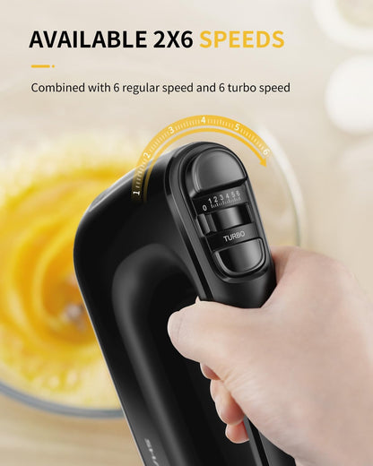 Hand Mixer Electric, 6 Speed & Turbo Mixer Electric Handheld, Snap-On Storage Case,5 Stainless Steel Accessories for Whipping, Mixing Cookies, Brownie, Cakes, Dough Batters (Blue)