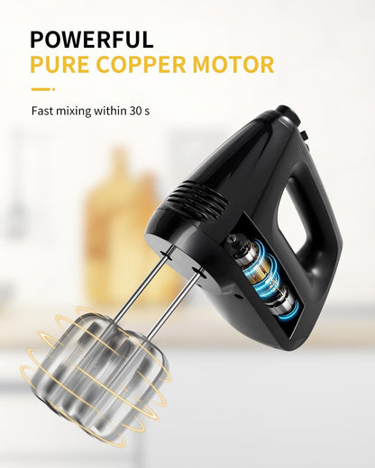Hand Mixer Electric, 6 Speed & Turbo Mixer Electric Handheld, Snap-On Storage Case,5 Stainless Steel Accessories for Whipping, Mixing Cookies, Brownie, Cakes, Dough Batters (Blue)
