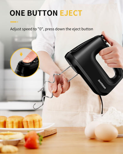 Hand Mixer Electric, 6 Speed & Turbo Mixer Electric Handheld, Snap-On Storage Case,5 Stainless Steel Accessories for Whipping, Mixing Cookies, Brownie, Cakes, Dough Batters (Blue)