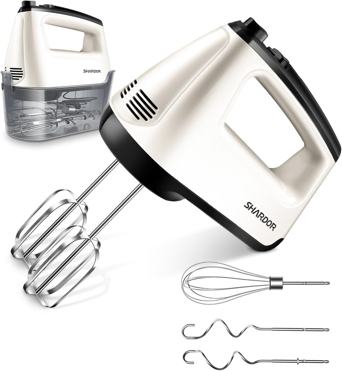 Hand Mixer Electric, 6 Speed & Turbo Mixer Electric Handheld, Snap-On Storage Case,5 Stainless Steel Accessories for Whipping, Mixing Cookies, Brownie, Cakes, Dough Batters (Blue)