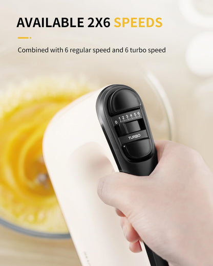 Hand Mixer Electric, 6 Speed & Turbo Mixer Electric Handheld, Snap-On Storage Case,5 Stainless Steel Accessories for Whipping, Mixing Cookies, Brownie, Cakes, Dough Batters (Blue)