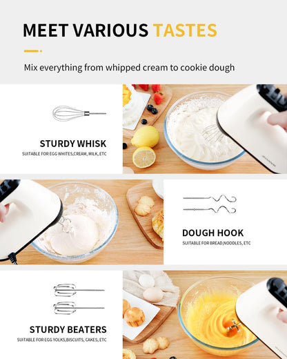 Hand Mixer Electric, 6 Speed & Turbo Mixer Electric Handheld, Snap-On Storage Case,5 Stainless Steel Accessories for Whipping, Mixing Cookies, Brownie, Cakes, Dough Batters (Blue)